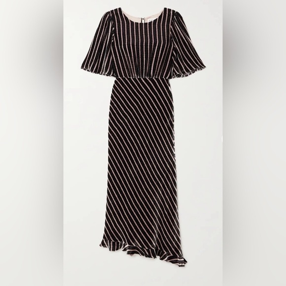 Saloni Vida asymmetric striped velvet-jacquard midi dress size US 14. - Picture 4 of 17